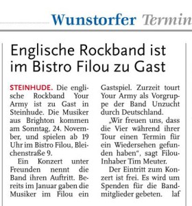 Artikel aus der Leine Zeitung Wunstorf über Your Army